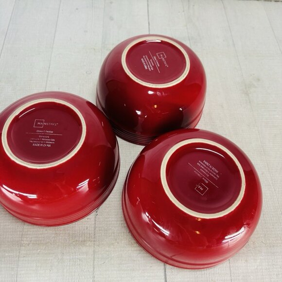 Mainstays CHIARA Solid Red Embossed Stoneware Large Soup Cereal Bowls Set of 3 - Picture 8 of 16